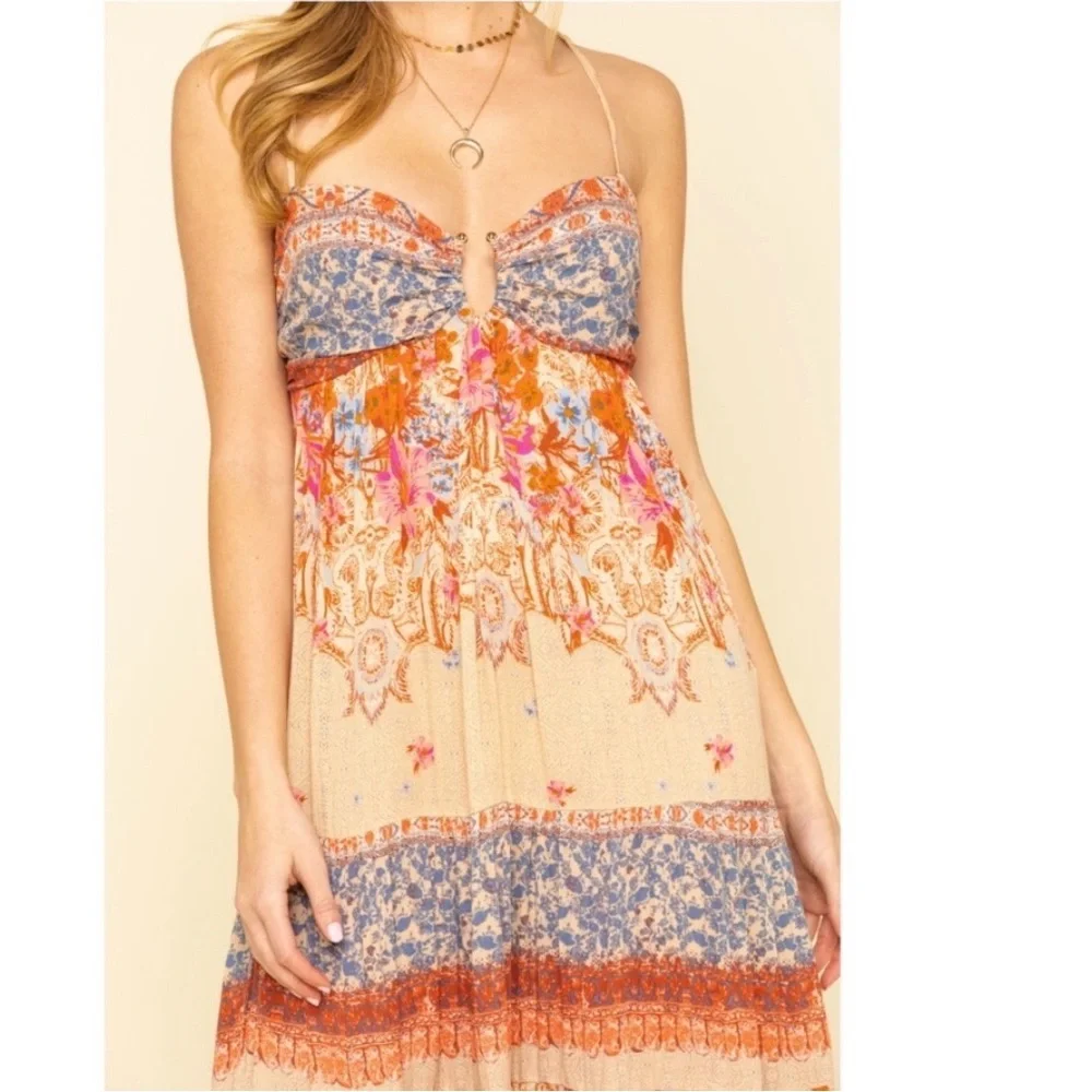 Free People Beige Floral Tiered Maxi Dress with Red and Blue Accents - Picture 6 of 13